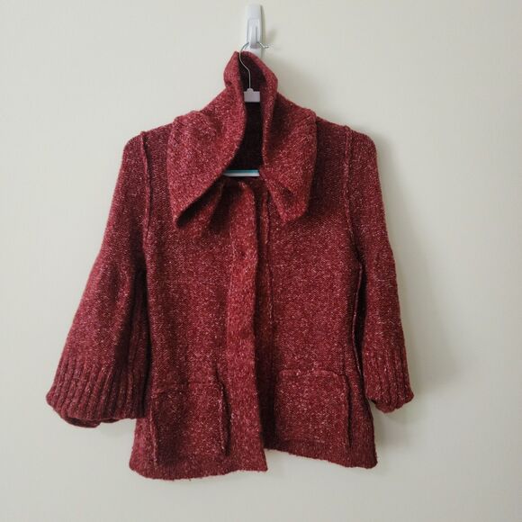 Vertigo Paris Womens Knit Cardigan Size S Burgundy Red 3/4 Sleeve Big Buttons - Picture 3 of 7